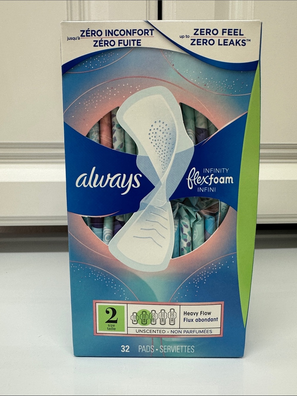 Always Infinity Feminine Pads for Women, Flexfoam Pads with Wings, Size 2 32pads